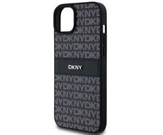 DKNY DKHCP15MPRTHSLK Apple iPhone 15 Plus 14 Plus 6.7″ juodos spalvos kietas dėklas Leather Mono Stripe & Metal Logo