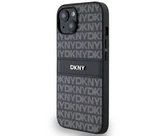 Apple iPhone 13 / 14 / 15 DKNY odinis dėklas Mono Stripe &amp; Metal Logo (DKHCP14SPRTHSLK) juodos spalvos