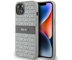 Apple iPhone 13 / 14 / 15 DKNY odinis dėklas Mono Stripe & Metal Logo (DKHCP14SPRTHSLE) beige