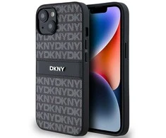 Apple iPhone 13 / 14 / 15 DKNY odinis dėklas Mono Stripe &amp; Metal Logo (DKHCP14SPRTHSLK) juodos spalvos