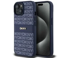 Apple iPhone 13 / 14 / 15 DKNY odinis dėklas Mono Stripe &amp; Metal Logo (DKHCP15SPRTHSLB) mėlynos spalvos