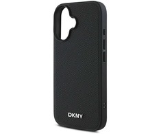 DKNY PU Leather Sidabrinis Metal Logo Magsafe Apple iPhone 16 dėklas jūsų telefonui juodos spalvos