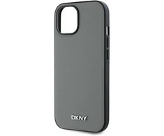DKNY PU Leather Sidabrinis Metal Logo Magsafe dėklas telefonui Apple iPhone 13 pilkos spalvos