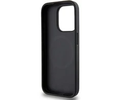 DKNY PU Leather Sidabrinis Metal Logo Magsafe dėklas telefonui Apple iPhone 15 Pro pilkos spalvos