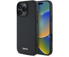 DKNY PU Leather Sidabrinis Metal Logo Magsafe Apple iPhone 16 Pro Max dėklas telefonui juodos spalvos