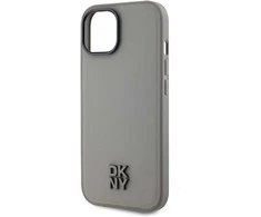 DKNY PU Leather Stack Logo Magsafe dėklas telefonui Apple iPhone 15 pilkos spalvos
