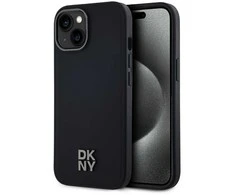 DKNY PU Leather Stack Logo Magsafe Dėklas, skirtas Apple iPhone 15 juodos spalvos