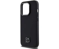 DKNY PU Leather Stack Logo Magsafe dėklas telefonui Apple iPhone 15 Pro juodos spalvos