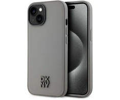 DKNY PU Leather Stack Logo Magsafe dėklas telefonui Apple iPhone 15 pilkos spalvos