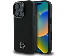 DKNY PU Leather Stack Logo Magsafe Apple iPhone 16 Pro dėklas telefonui juodos spalvos