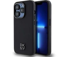 DKNY PU Leather Stack Logo Magsafe dėklas telefonui Apple iPhone 15 Pro juodos spalvos