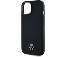 DKNY PU Leather Stack Logo Magsafe Dėklas, skirtas Apple iPhone 15 juodos spalvos