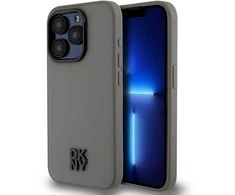 DKNY PU Leather Stack Logo Magsafe dėklas telefonui Apple iPhone 15 Pro pilkos spalvos