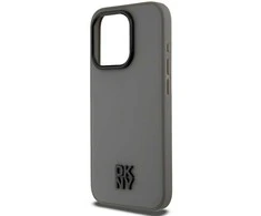 DKNY PU Leather Stack Logo Magsafe dėklas telefonui Apple iPhone 15 Pro pilkos spalvos