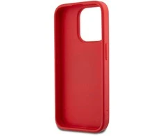 DKNY PU Leather Stack Logo Wrist Strap dėklas telefonui Apple iPhone 15 Pro Max raudonos spalvos