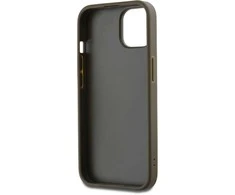 DKNY PU Leather Stack Logo Wrist Strap dėklas telefonui Apple iPhone 13 rudos spalvos