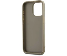 DKNY PU Leather Stack Logo Wrist Strap dėklas telefonui Apple iPhone 14 Pro Max rusvai gelsvas