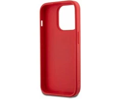DKNY PU Leather Stack Logo Wrist Strap dėklas telefonui Apple iPhone 14 Pro raudonos spalvos
