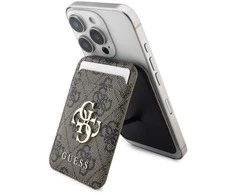 Dėklas „Guess 4G Metal Logo MagSafe Cardslot“ stovas su raudonomis spalvomis