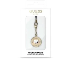 Dėklas Guess pakabukas GUCPMHGLD telefono dirželis Heart Diamond Charm with Rhinestones