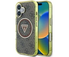 Guess IML 4G Glitter and Triangle Logo MagSafe Apple iPhone 16 dėklas telefonui rudos spalvos