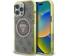Guess IML 4G Glitter and Triangle Logo MagSafe Apple iPhone 16 Pro Max dėklas telefonui rudos spalvos