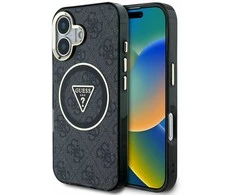 Guess IML 4G Glitter and Triangle Logo MagSafe Apple iPhone 16 dėklas telefonui juodos spalvos