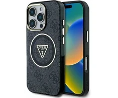 Guess IML Metal Glitter 4G Circle Triangle MagSafe – dėklas skirtas Apple iPhone 16 Pro Max juodas