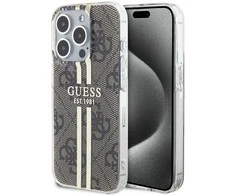 Dėklas GUESS GUHCP15LH4SGW IPHONE 15 PRO 6.1 "BROWN/BROWN HARDCASE IML 4G GOLD STRIPE