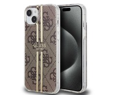 Dėklas GUESS GUHCP15SH4SH4SGW IPHONE 15/14/13 6.1 "BROWN / BROWN HARDCASE IML 4G GOLD STRIPE