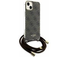 Apple iPhone 13 / 14 / 15 Guess dėklas Crossbody Cord 4G Print (GUHCP15SHC4SEW) rudos spalvos