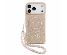 Dėklas Guess IML Flowers Allover Strap MagSafe Case for iPhone 18 Pro Max Rožinė