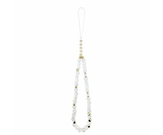 Dėklas Guess IML Flowers Allover Electroplated with Pearl Strap MagSafe do iPhone 18 Pro Max / 17 Pro Max balta