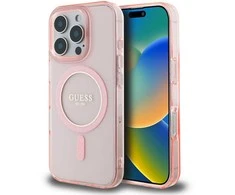 Apple iPhone 16 Pro Guess IML Glitter Circle MagSafe (GUHMP16LHFGEREP) dėklas telefonui rožinės spalvos