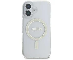 Guess IML Glitter Ring MagSafe Apple iPhone 16 dėklas telefonui skaidrus