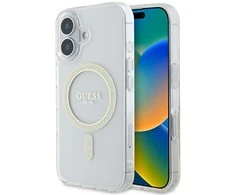 Guess IML Glitter Ring MagSafe Apple iPhone 16 Plus dėklas telefonui skaidrus