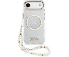 Guess IML Glitter Script Strap MagSafe dėklas skirtas iPhone Air Transparent