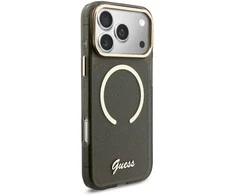 Guess IML Glitter Script Strap MagSafe dėklas skirtas iPhone 17 Pro Max Juodas