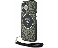 Guess HC IML Leopard Triangle Cord Strap Apple iPhone 16 MagSafe dėklas telefonui