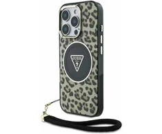 Guess HC IML Leopard Triangle Cord Strap Apple iPhone 16 Pro MagSafe dėklas telefonui