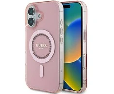 Guess IML Rhinestones MagSafe Apple iPhone 16 - dėklas telefonui rožinės spalvos