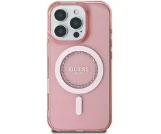 Guess IML Rhinestones MagSafe - dėklas skirtas Apple iPhone 16 Pro Max Rožinė
