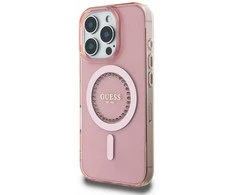 Guess GUHMP16LPFTDTEP Apple iPhone 16 Pro 6.3″ rožinės spalvos kietas dėklas IML Rhinestones MagSafe