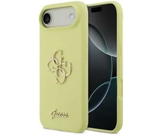 Guess Liquid Silicone 4G Metal Logo dėklas skirtas Apple iPhone 17 Air geltonos spalvos