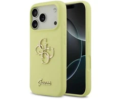 Dėklas Guess Liquid Silicone 4G Metal Logo Case for Apple iPhone 17 Pro geltonos spalvos