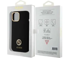 Guess GUHCP15SM4DGPK Apple iPhone 15 / 14 / 13 6.1″juodos spalvos kietas dėklas Silicone Logo Strass 4G