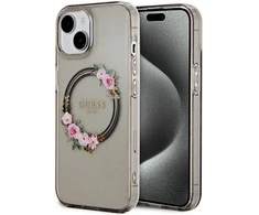Guess IML Flowers Wreath MagSafe Apple iPhone 15 / 14 / 13 – dėklas telefonui juodos spalvos