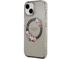 Guess IML Flowers Wreath MagSafe Apple iPhone 15 / 14 / 13 – dėklas telefonui juodos spalvos