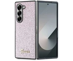 Guess GUHCZFD6HGGSHP Z Fold6 F956 rožinės spalvos kietas dėklas 4G Glitter Script
