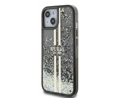 Dėklas GUESS GUHCP15SLFCSEGK IPHONE 15/14/13 6.1 "Juodas / Juodas HARDCASE LIQUID GLITTER GOLD STRIPES